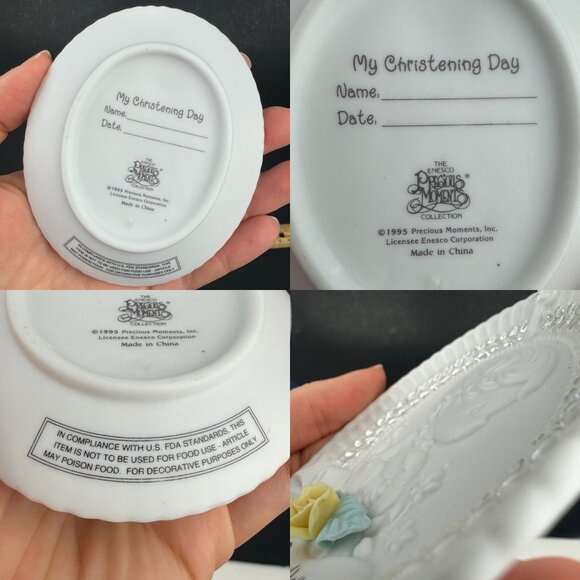 Vtg Precious Moments Small Oval Christening Baptism Decor Plaque Yellow Rose - Picture 5 of 11